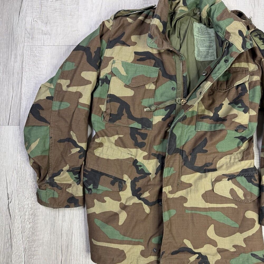 Vintage Military M65 Field Coat Jacket Small Short Cold Weather Woodland Camo - Picture 2 of 13